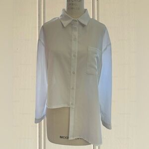 Storets Asymmetrical White Button Down Long Sleeve Shirt Women's S/M